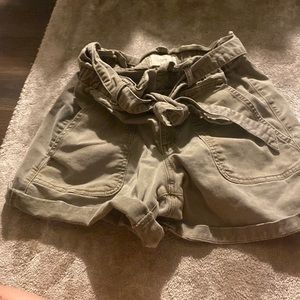 High waisted olive green jean shorts with belt